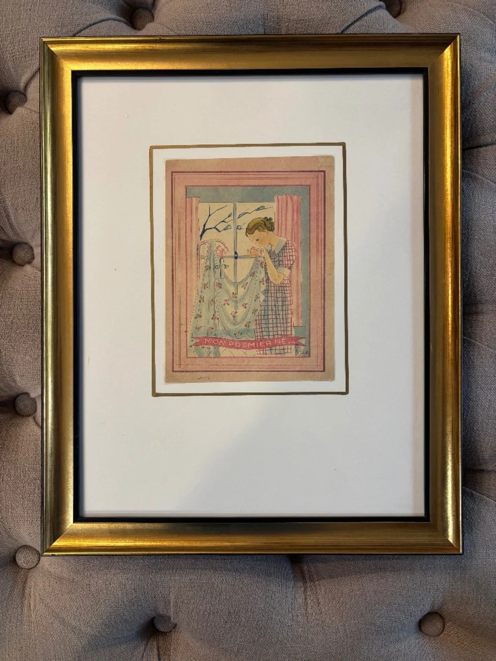 Vintage framed print of expecting mother titled 
